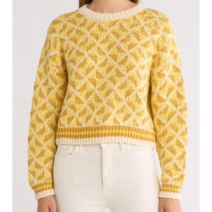 MOTHER The Itsy Crochet Sweater All The Angles Yellow White Geometric Pattern L